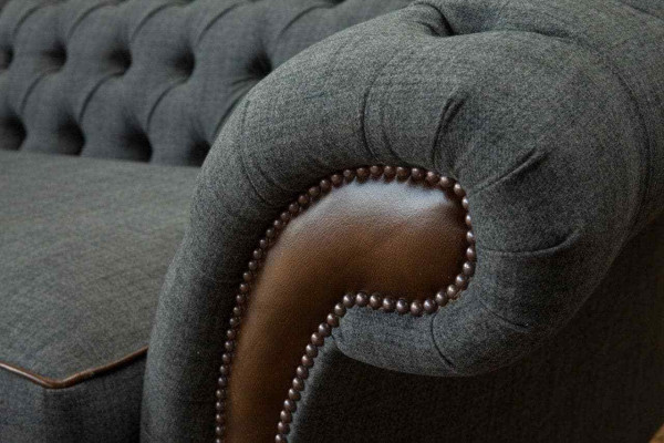 Conception Chesterfield Tissu Canapé 4 Places Gris Canapés neufs