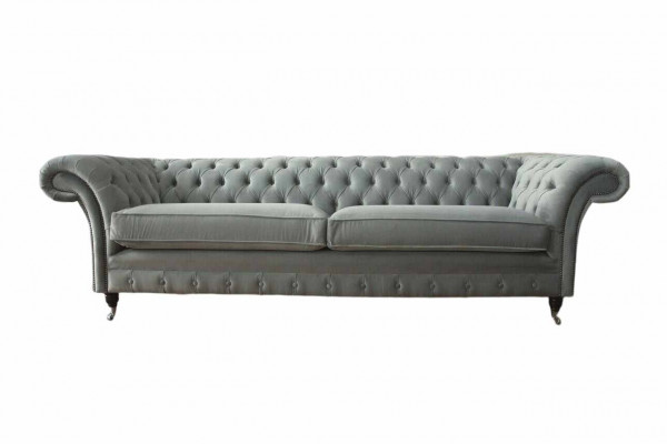 Canapé 4 places Chesterfield Canapé Rembourré Assise en tissu Gris Salon