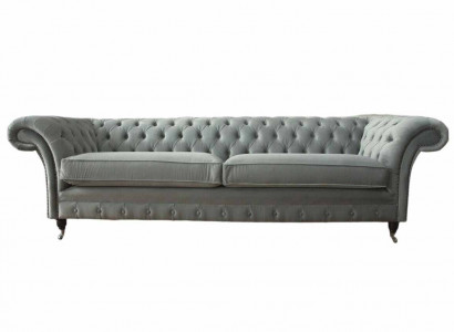Canapé 4 places Chesterfield Canapé Rembourré Assise en tissu Gris Salon