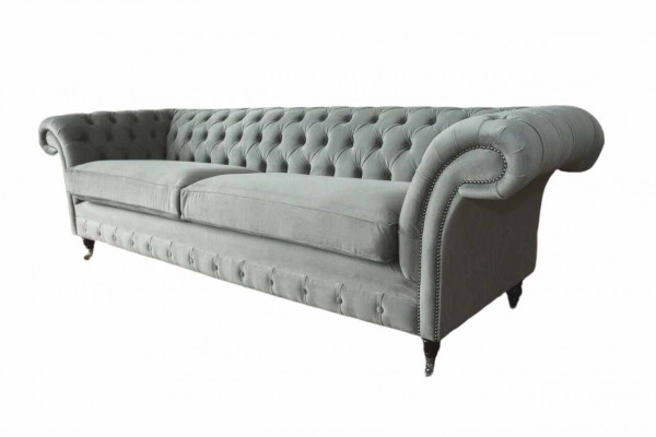 Canapé 4 places Chesterfield Canapé Rembourré Assise en tissu Gris Salon
