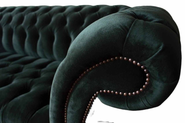 Canapé design Chesterfield 3 places en tissu vert rembourré nouveau