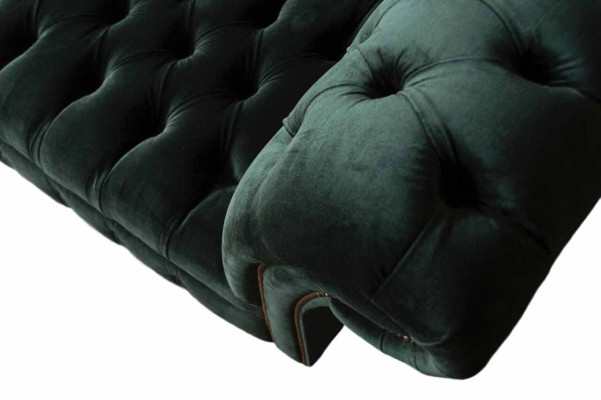 Canapé design Chesterfield 3 places en tissu vert rembourré nouveau