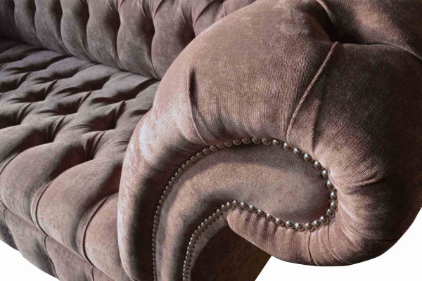Canapé Chesterfield Sofa Tissu Design 3 Places Trois Places Violet