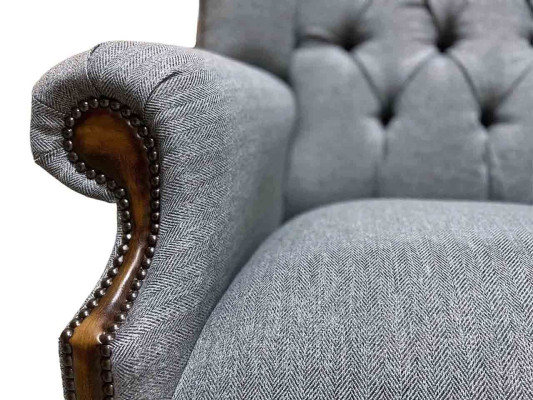 Fauteuil à ailes Chesterfield Canapé 1 place en tissu gris Textile nouveau