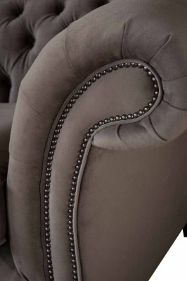 Canapés Fauteuils Canapé trois places en tissu Gris Chesterfield neuf