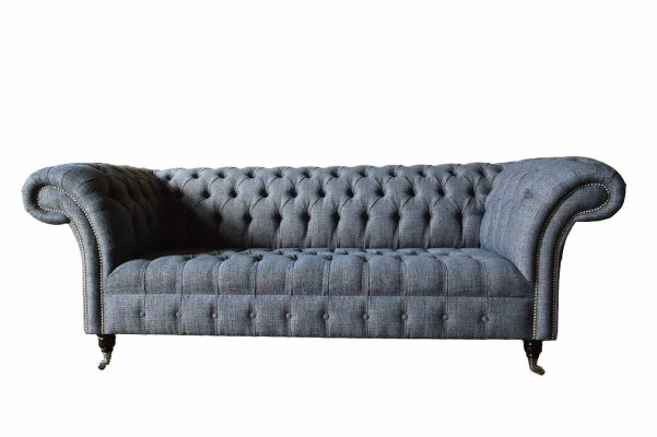 Trois places Canapé Tissu Design Sofa Chesterfield Gris Canapés Mobilier de Salle