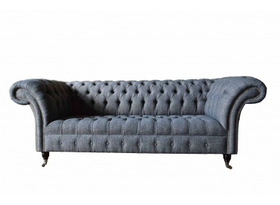 Trois places Canapé Tissu Design Sofa Chesterfield Gris Canapés Mobilier de Salle