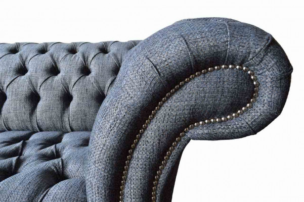 Trois places Canapé Tissu Design Sofa Chesterfield Gris Canapés Mobilier de Salle