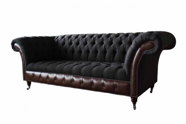 Chesterfield 3 places canapé canapé en cuir revêtement de siège tissu noir neuf