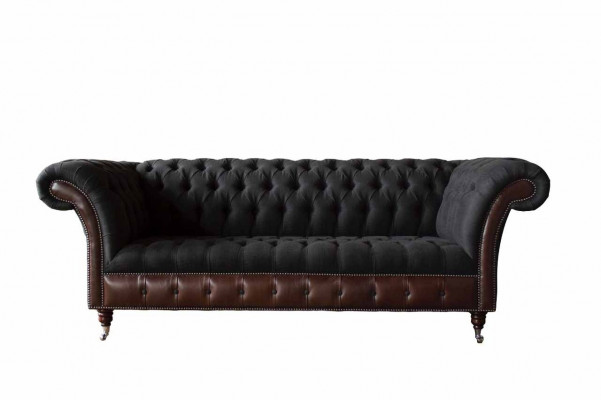 Chesterfield 3 places canapé canapé en cuir revêtement de siège tissu noir neuf