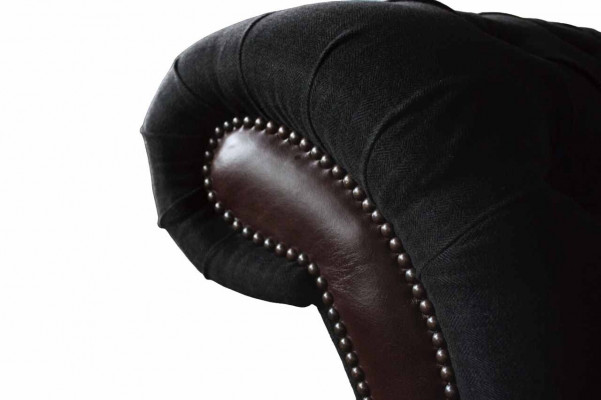 Chesterfield 3 places canapé canapé en cuir revêtement de siège tissu noir neuf