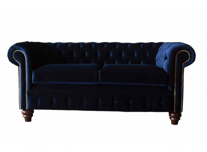 Canapé Chesterfield design classique anglais bleu 3 places, revêtement 230 cm.