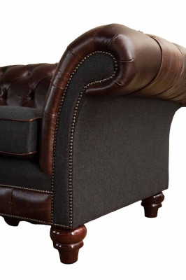 Canapé Chesterfield marron de style anglais classique R 3 places en tissu d'ameublement de 230 cm