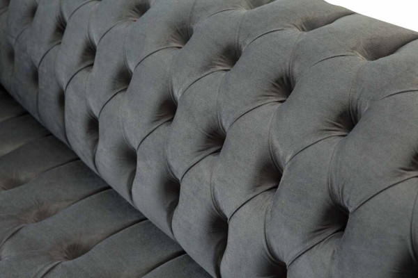 Canapé Chesterfield en velours à trois places pour meubles de bureau, 230 cm gris.