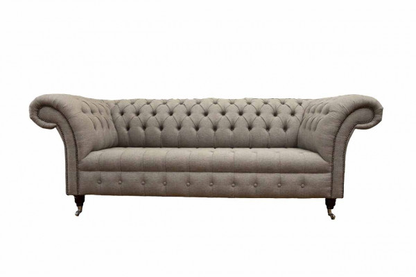 Canapé beige Chesterfield de style anglais classique, canapé 3 places, revêtement en tissu, 230 cm
