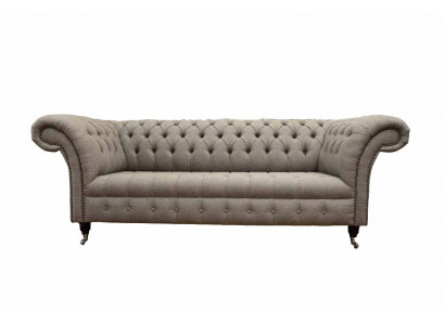 Canapé beige Chesterfield de style anglais classique, canapé 3 places, revêtement en tissu, 230 cm