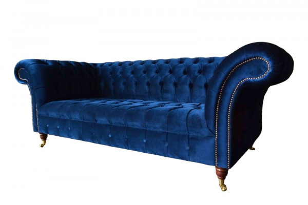 Canapé trois places Chesterfield en bleu. Canapés trois places en tissu de luxe.