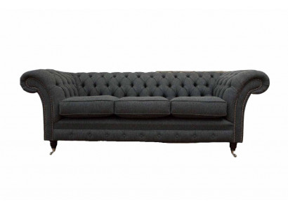 Chesterfield Canapé en Tissu Design Sofa Canapé de Luxe Canapé Gris 3 Places