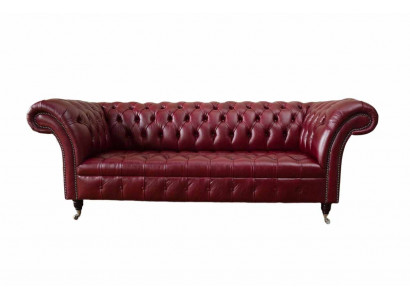 Canapé 3 places en cuir Chesterfield marron de luxe 230cm en tissu