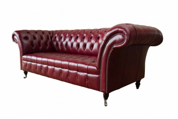 Canapé 3 places en cuir Chesterfield marron de luxe 230cm en tissu
