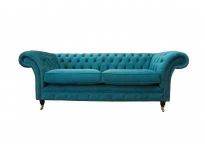 Chesterfield Trois places Canapé Rembourrage en tissu bleu Design Salon