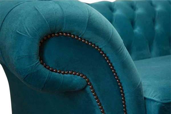 Chesterfield Trois places Canapé Rembourrage en tissu bleu Design Salon