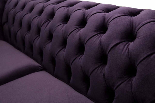 Canapé Chesterfield style classique anglais R 3 places en tissu violet 230cm