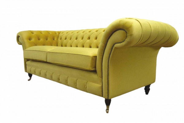 Textile 3 places Canapé en tissu bleu 230cm Chesterfield Sofa Upholstery Design