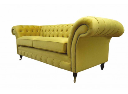 Textile 3 places Canapé en tissu bleu 230cm Chesterfield Sofa Upholstery Design
