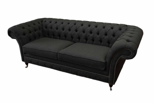 Sofa de salon Chesterfield canapé trois places design noir meuble neuf