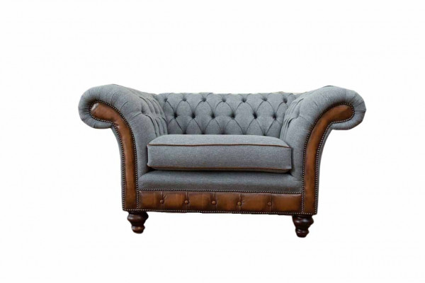 Fauteuil design Relax en tissu Salon de luxe gris Chesterfield à assise rembourrée