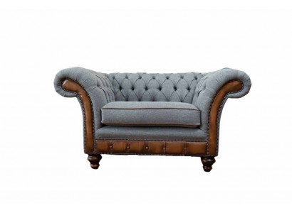 Fauteuil design Relax en tissu Salon de luxe gris Chesterfield à assise rembourrée