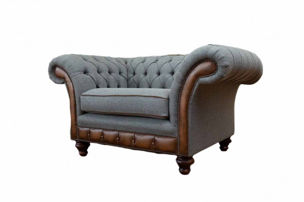Fauteuil design Relax en tissu Salon de luxe gris Chesterfield à assise rembourrée