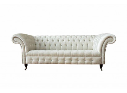 Trois canapés design en tissu blanc, trois places pour le salon, style Cheste'field