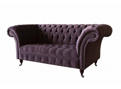 Canapé Chesterfield design en peluche violet en tissu pour deux personnes tout neuf