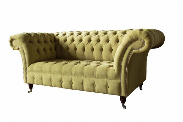 Canapé 2 places de luxe 2 places Salon Vert clair Chesterfield Tissu neuf
