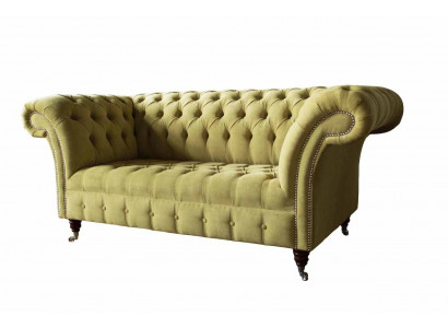 Canapé 2 places de luxe 2 places Salon Vert clair Chesterfield Tissu neuf
