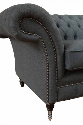 Divan Chesterfield 2 places Tissu Gris Neuf Textile