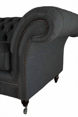 Divan Chesterfield 2 places Tissu Gris Neuf Textile