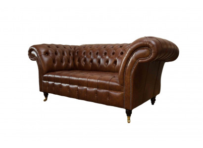 Canapé de luxe 2 places Canapés en cuir marron Mobilier de design Style Tapisserie nouveau