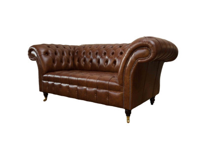 Canapé de luxe 2 places Canapés en cuir marron Mobilier de design Style Tapisserie nouveau