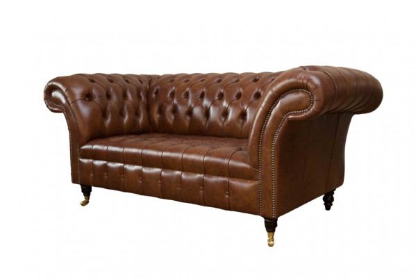 Canapé de luxe 2 places Canapés en cuir marron Mobilier de design Style Tapisserie nouveau