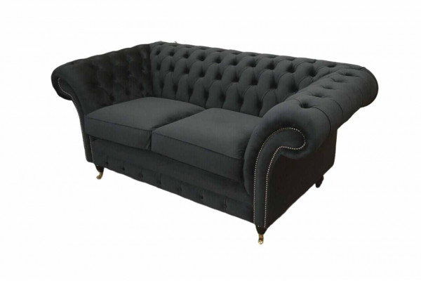 Chesterfield Noir 2 Places Canapé Tissu Design Sofa Textile