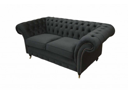 Chesterfield Noir 2 Places Canapé Tissu Design Sofa Textile