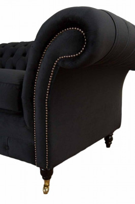 Chesterfield Noir 2 Places Canapé Tissu Design Sofa Textile