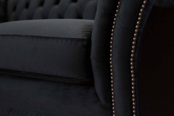 Chesterfield Noir 2 Places Canapé Tissu Design Sofa Textile