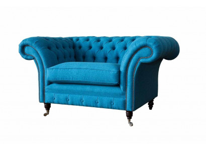 Fauteuil Chesterfield bleu Canapé 1.5 Places Fauteuil Simple Textile
