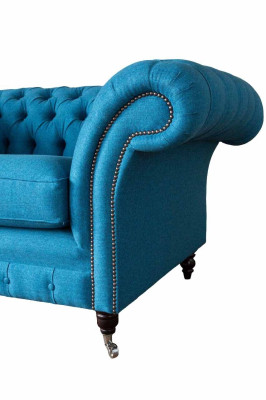 Fauteuil Chesterfield bleu Canapé 1.5 Places Fauteuil Simple Textile