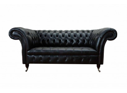 Trois places Canapé de luxe 3 canapés en cuir Noir Chesterfield