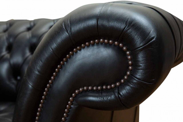 Trois places Canapé de luxe 3 canapés en cuir Noir Chesterfield